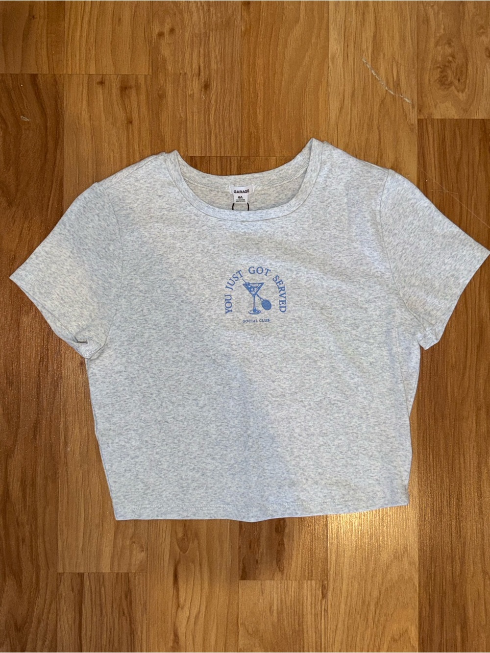 Garage Heather Gray Cropped Tee with Blue Graphic